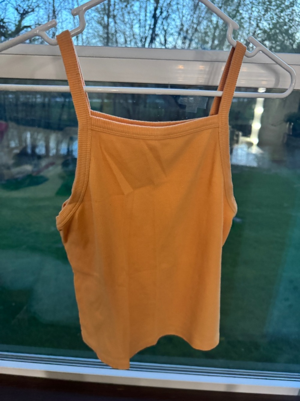 SO Orange Ribbed Square-Neck Tank Top